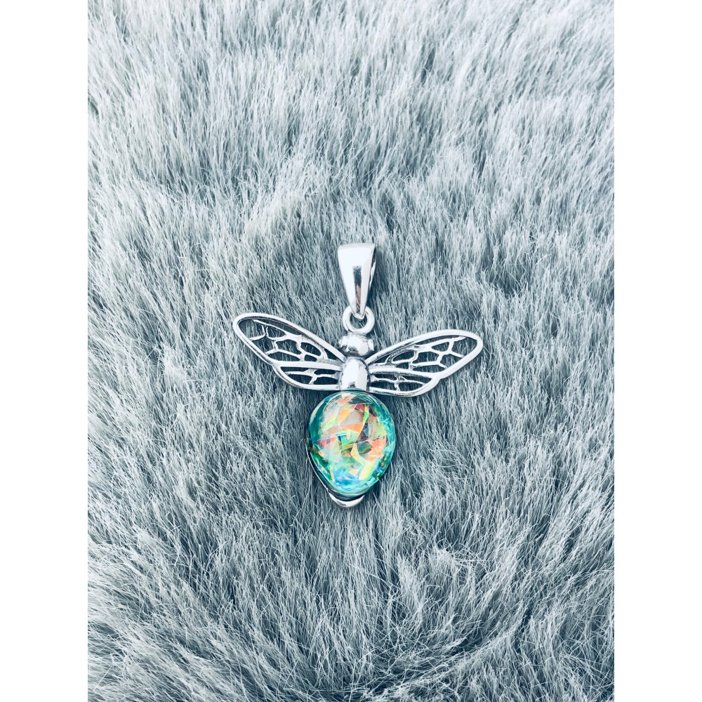 Biene 925 Silber Damen Medaillon Anhänger mit Opal