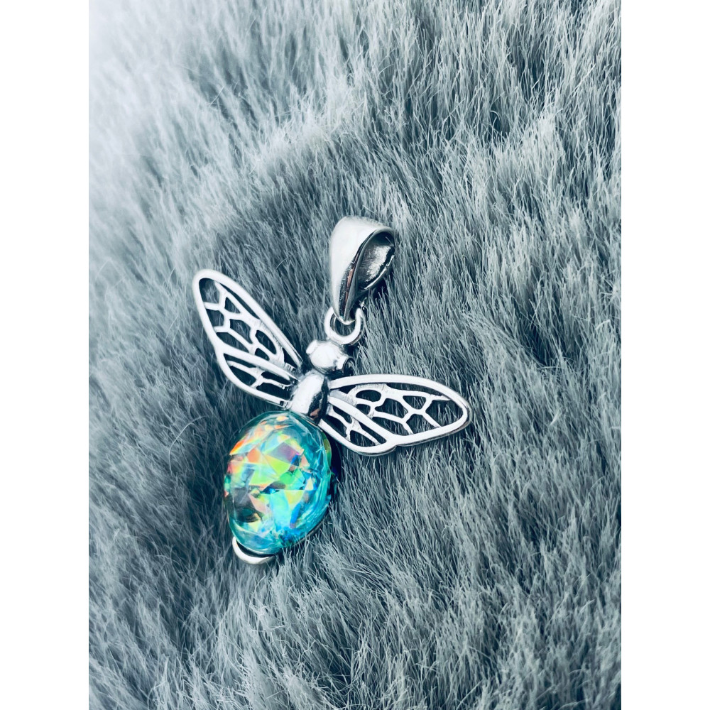 Biene 925 Silber Damen Medaillon Anhänger mit Opal
