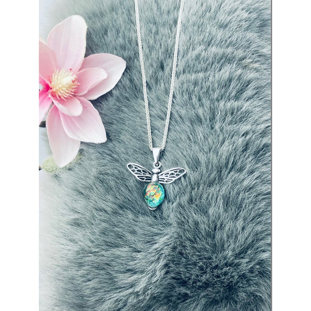 Biene 925 Silber Damen Medaillon Anhänger mit Opal