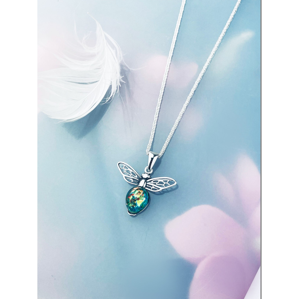 Biene 925 Silber Damen Medaillon Anhänger mit Opal