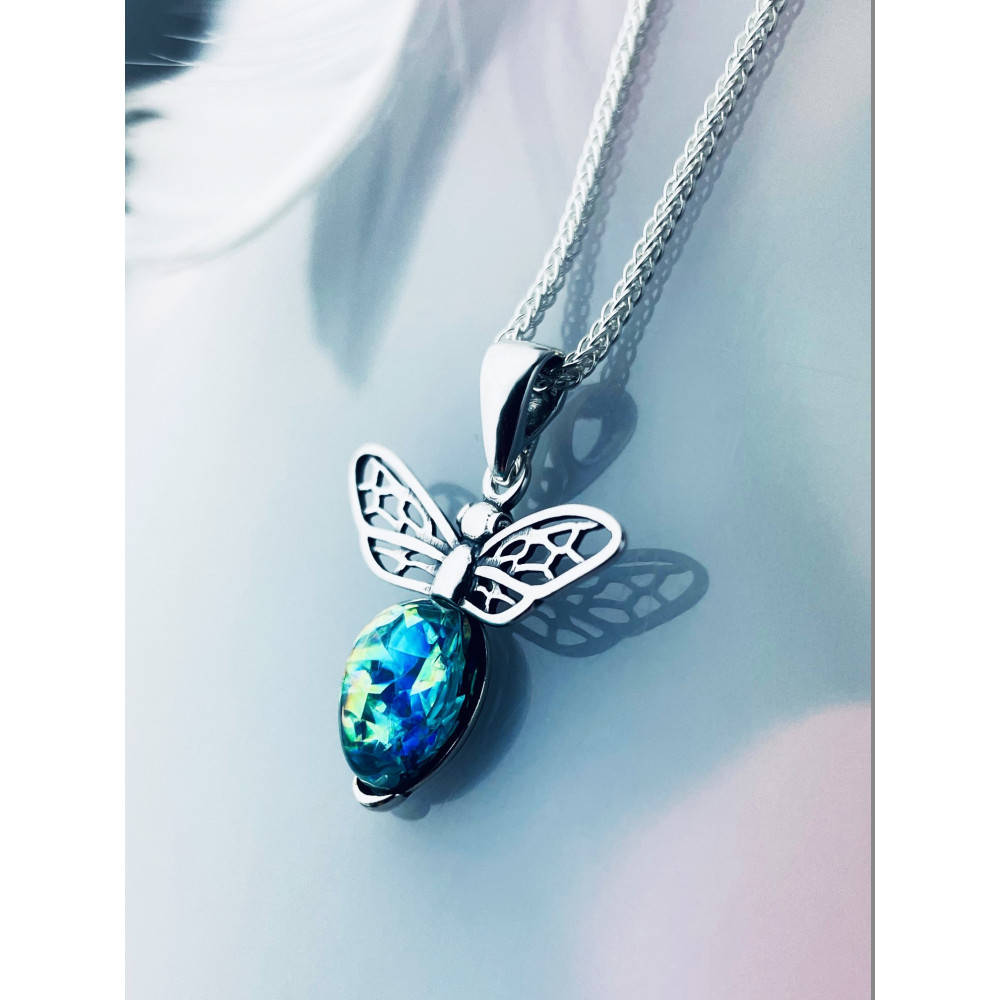 Biene 925 Silber Damen Medaillon Anhänger mit Opal