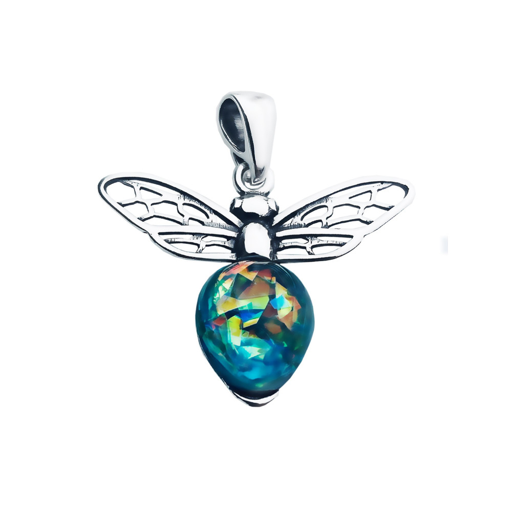Biene 925 Silber Damen Medaillon Anhänger mit Opal