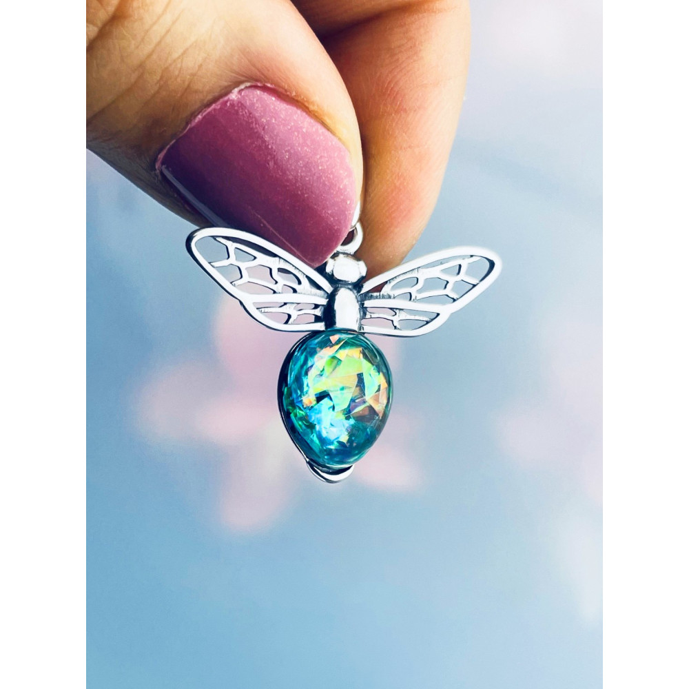 Srebrny wisiorek zawieszka z opalem turkusowym pszczoła pszczółka