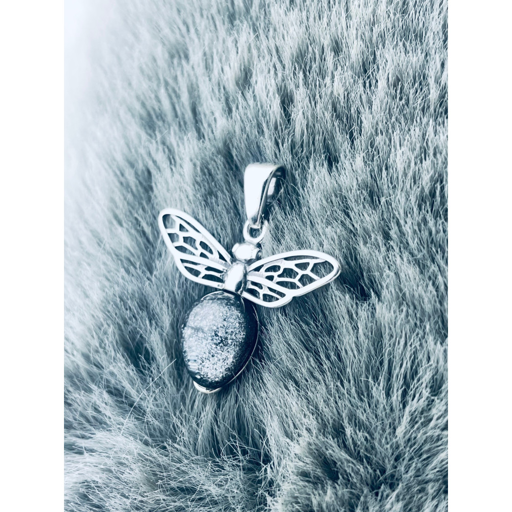 Biene 925 Silber Damen Medaillon Anhänger mit Mondstein