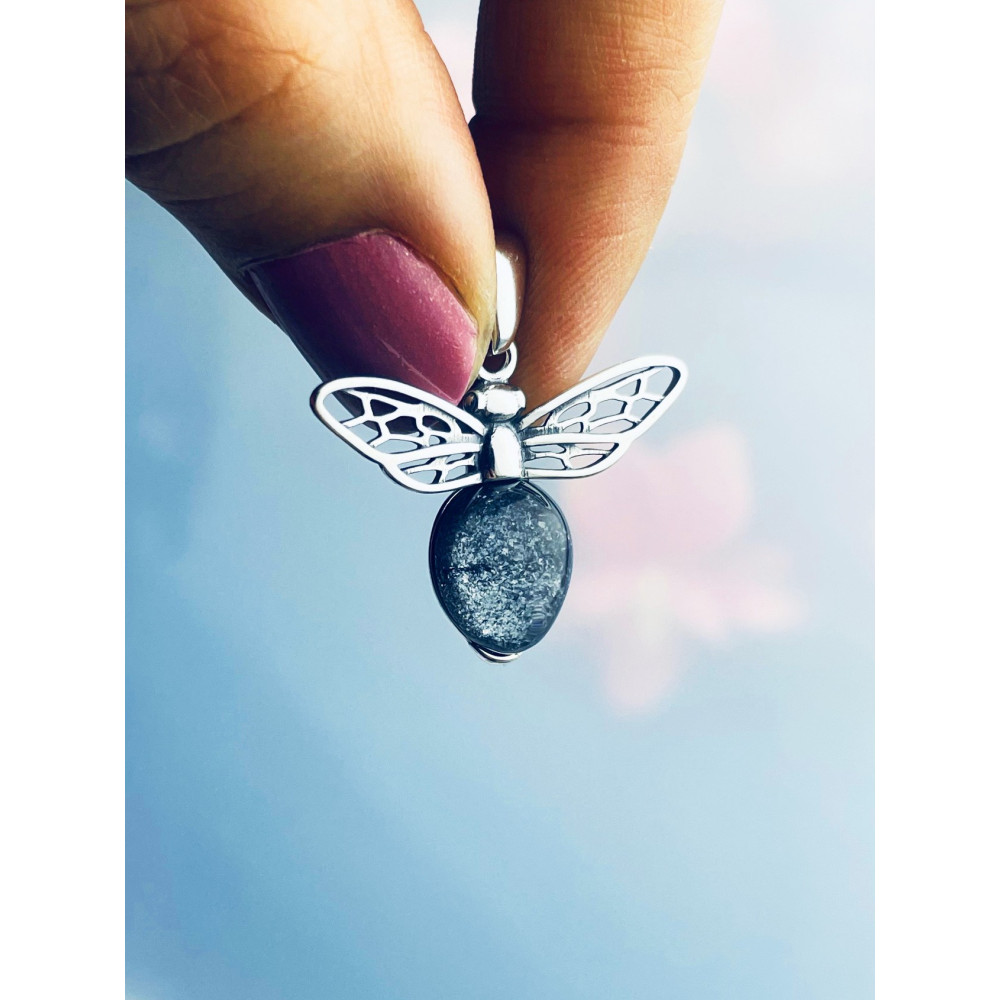 Biene 925 Silber Damen Medaillon Anhänger mit Mondstein