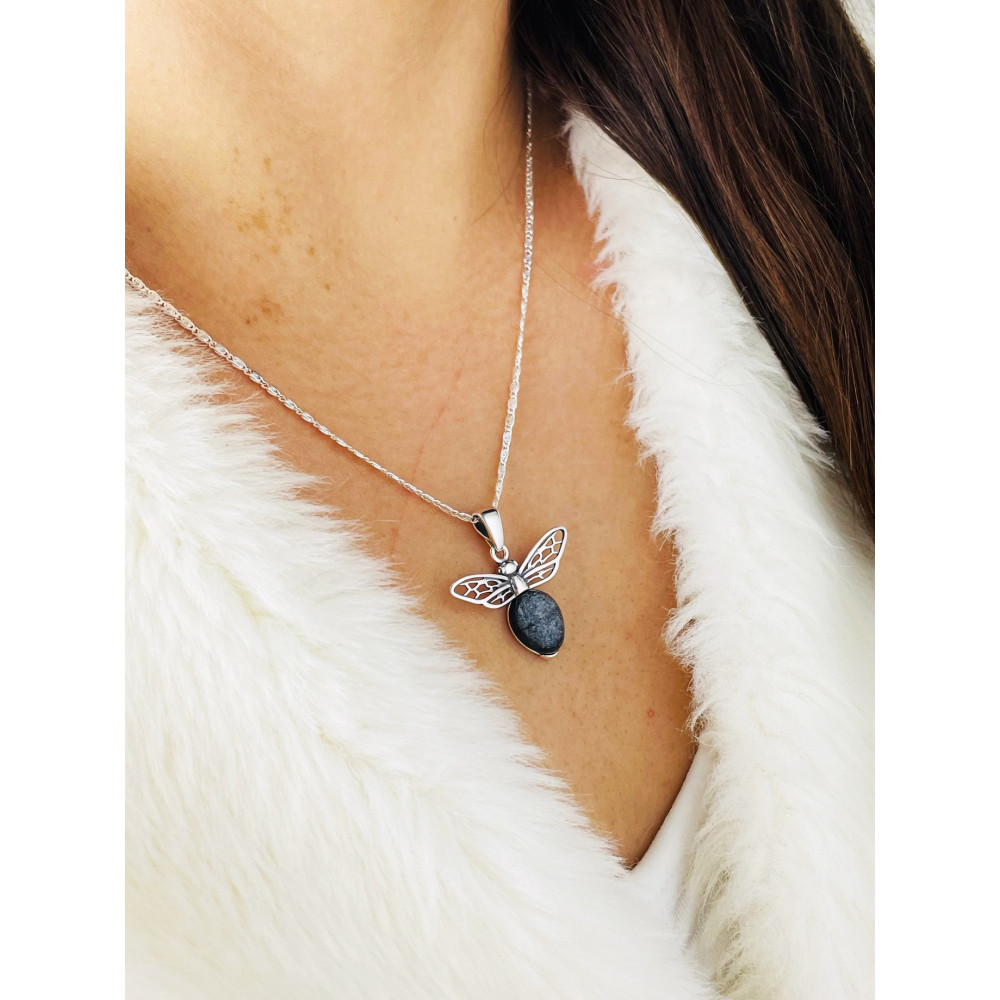 Biene 925 Silber Damen Medaillon Anhänger mit Mondstein