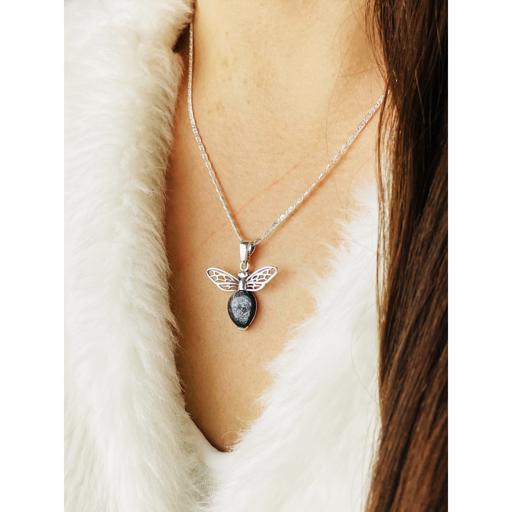 Biene 925 Silber Damen Medaillon Anhänger mit Mondstein