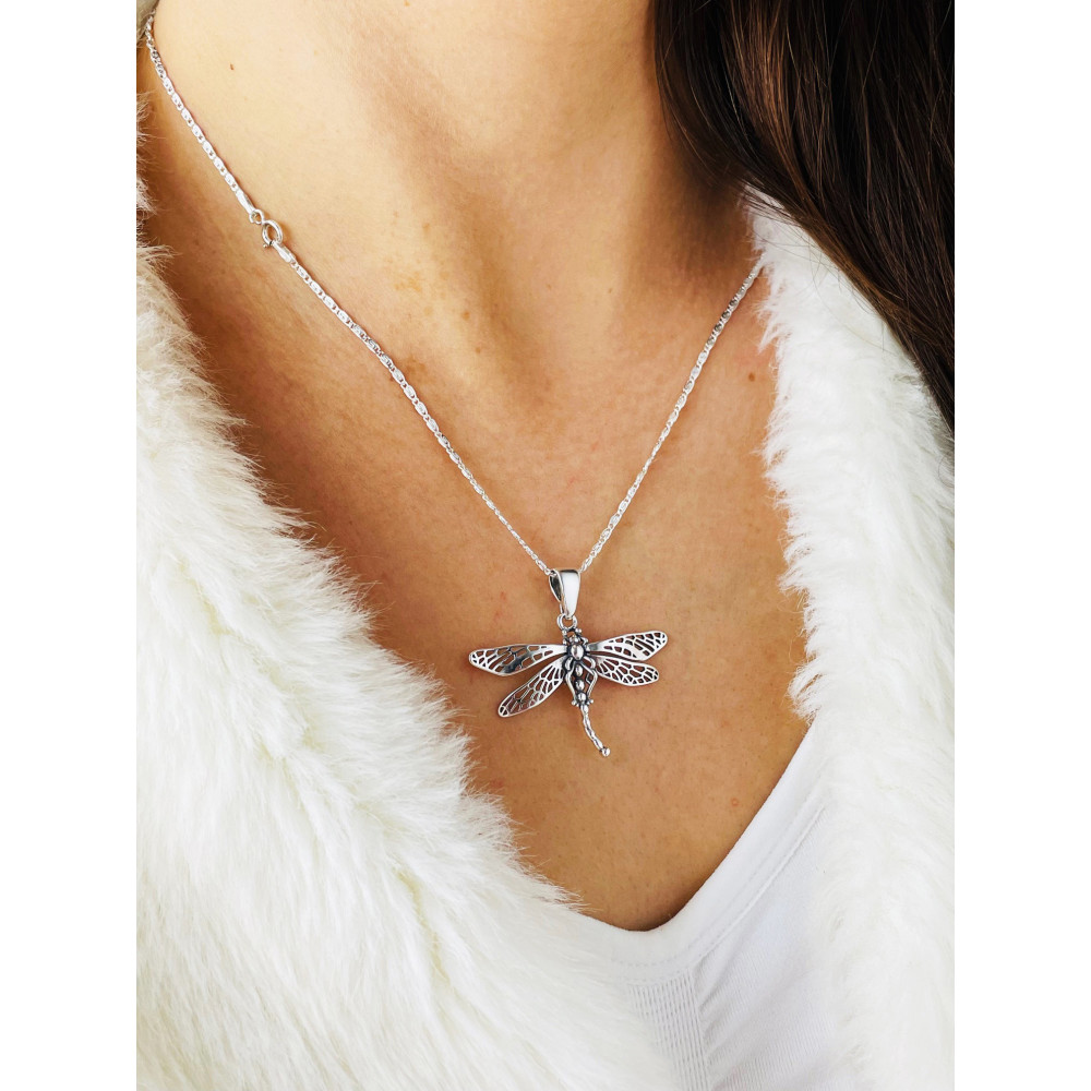925 Silber Damen Medaillon Anhänger Libelle