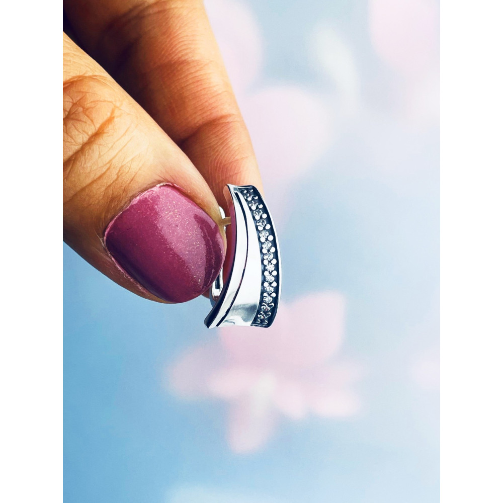 Halbkreis 925 Silber Ohrringe mit Zirkonia Damen