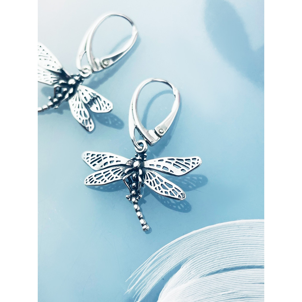 Libelle 925 Silber Ohrringe Vintage