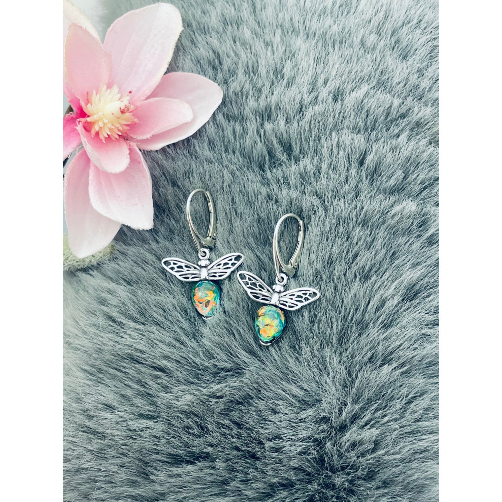 Biene 925 Silber Ohrringe mit Opal