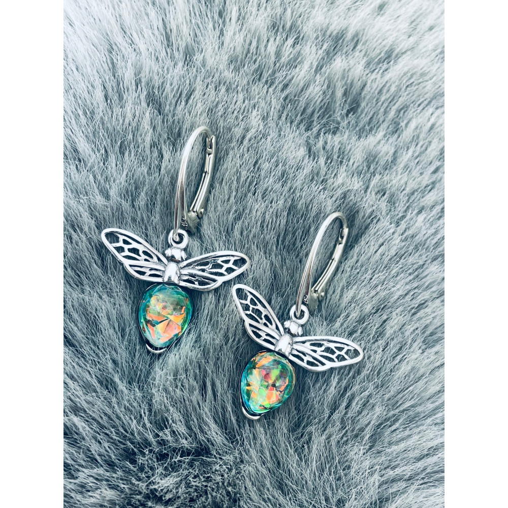 Biene 925 Silber Ohrringe mit Opal