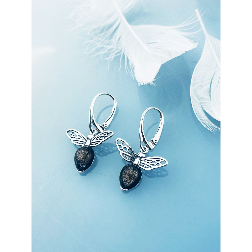 Biene 925 Silber Ohrringe mit Mondstein