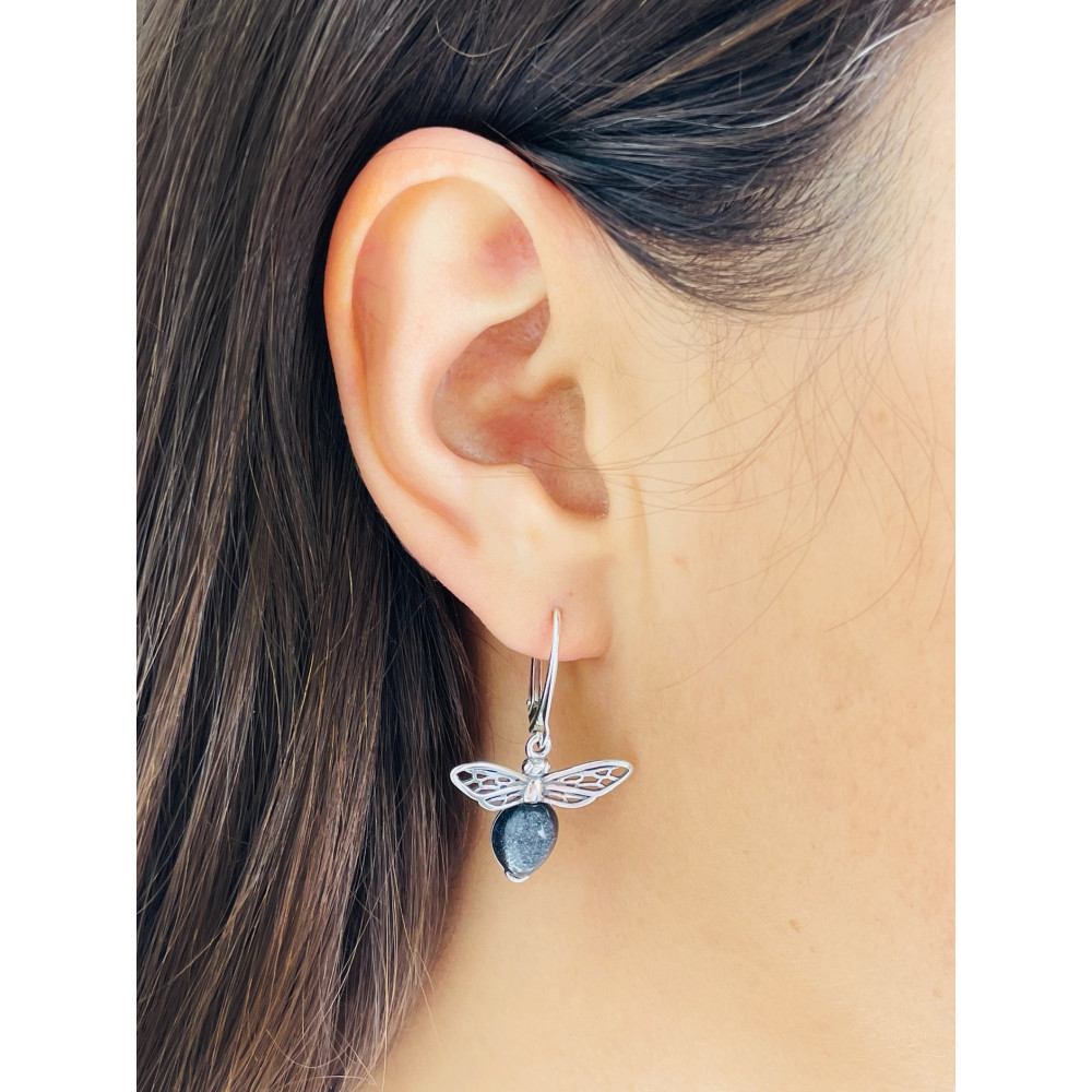 Biene 925 Silber Ohrringe mit Mondstein