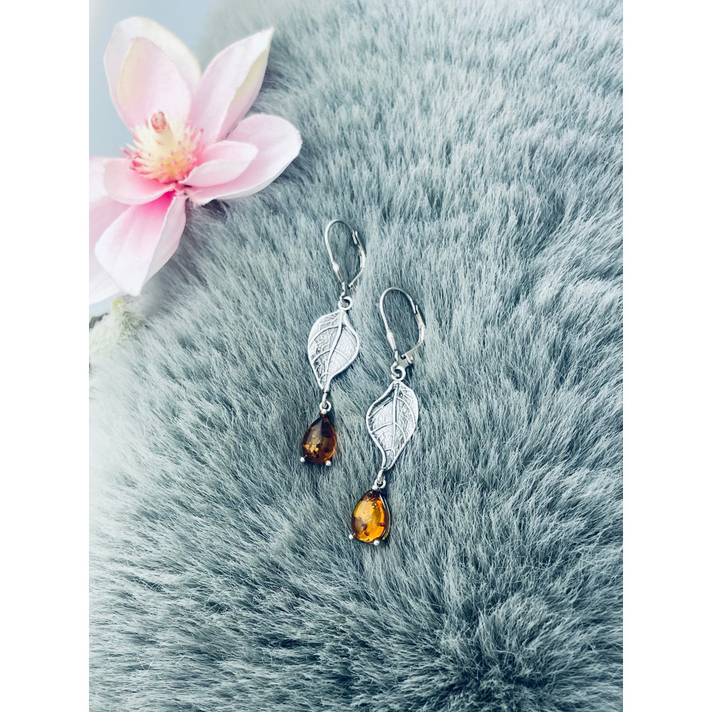 Blatt 925 Silber Ohrringe mit Bernstein