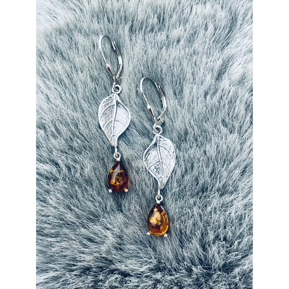 Blatt 925 Silber Ohrringe mit Bernstein