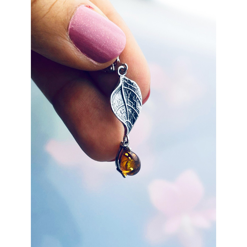 Blatt 925 Silber Ohrringe mit Bernstein