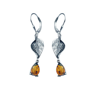 Blatt 925 Silber Ohrringe mit Bernstein