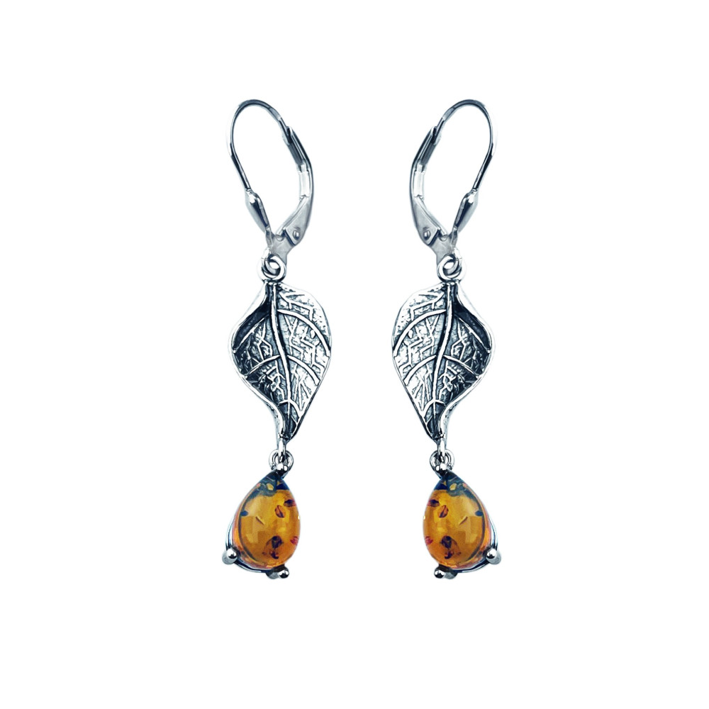 Blatt 925 Silber Ohrringe mit Bernstein