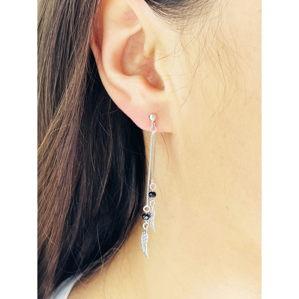 Flügel 925 Silber Ohrringe mit Spinel