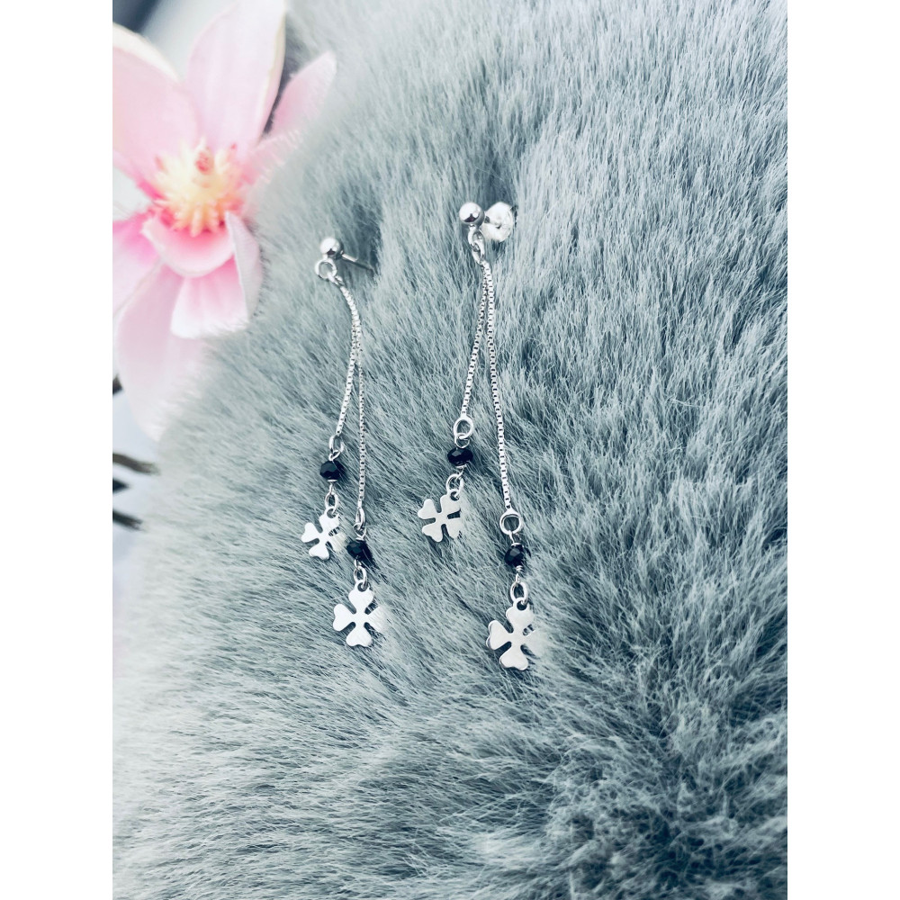 Kleeblatt 925 Silber Ohrringe mit Spinel