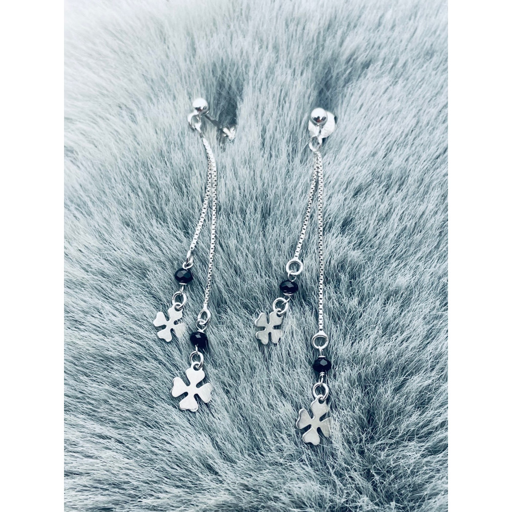 Kleeblatt 925 Silber Ohrringe mit Spinel