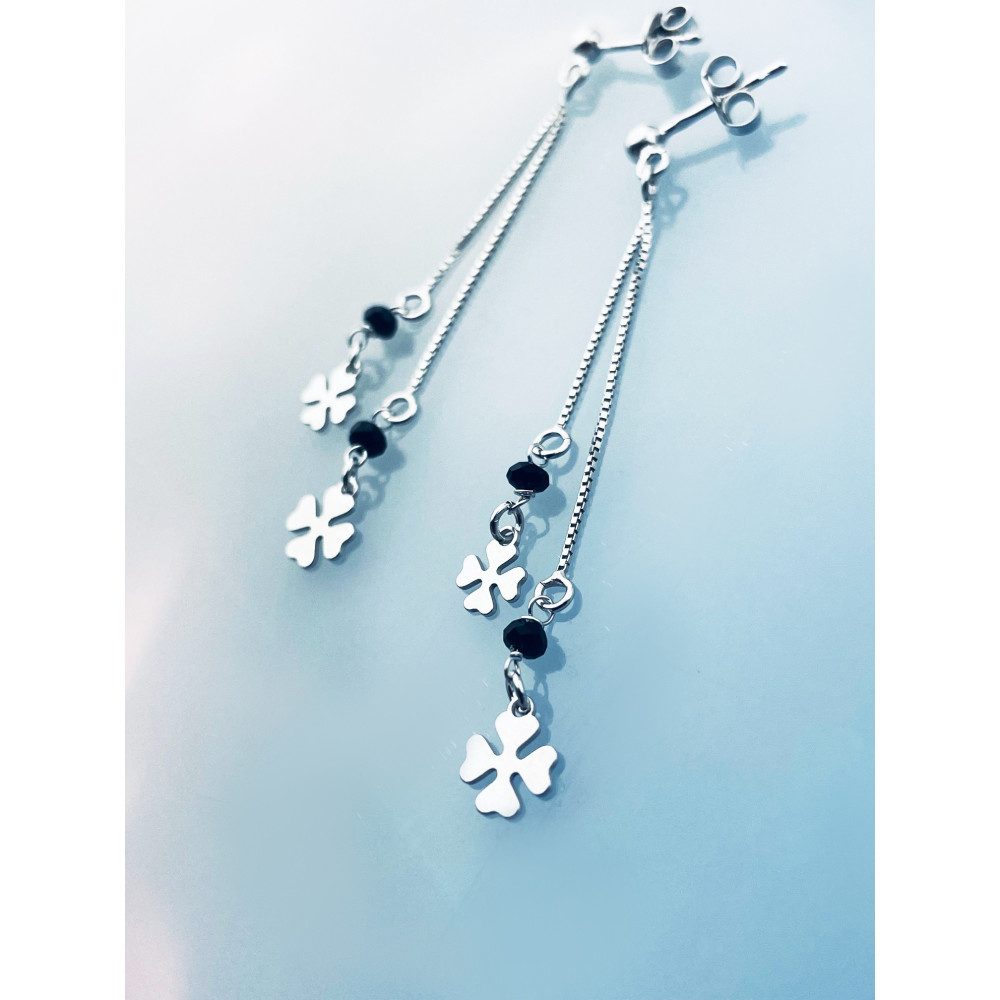 Kleeblatt 925 Silber Ohrringe mit Spinel