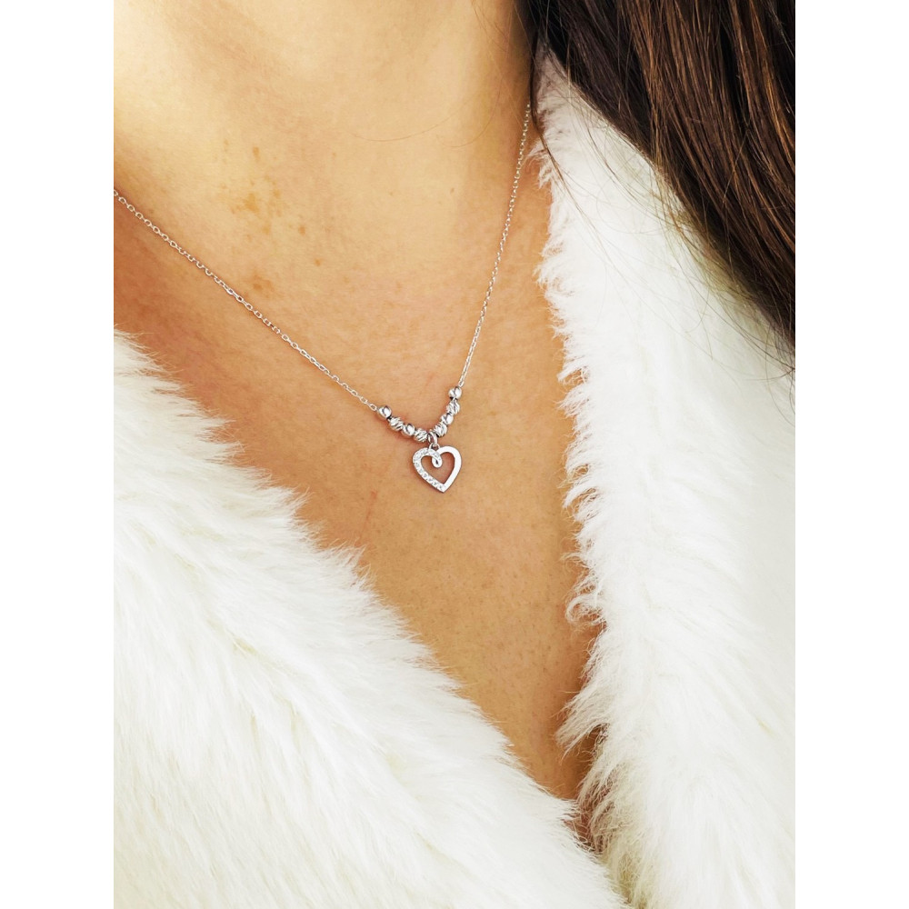 Herz mit Zirkonia 925 Silber Halskette Halsband Damen
