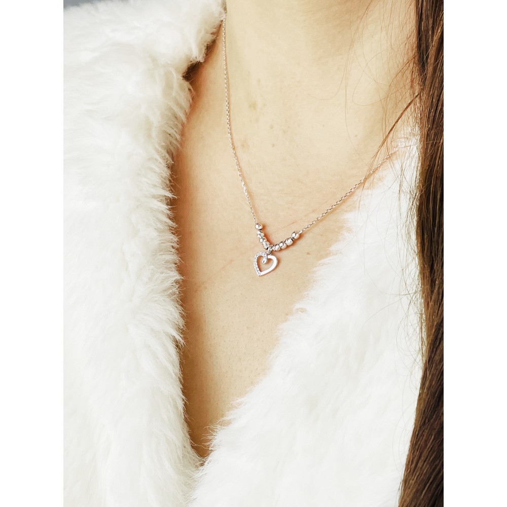 Herz mit Zirkonia 925 Silber Halskette Halsband Damen