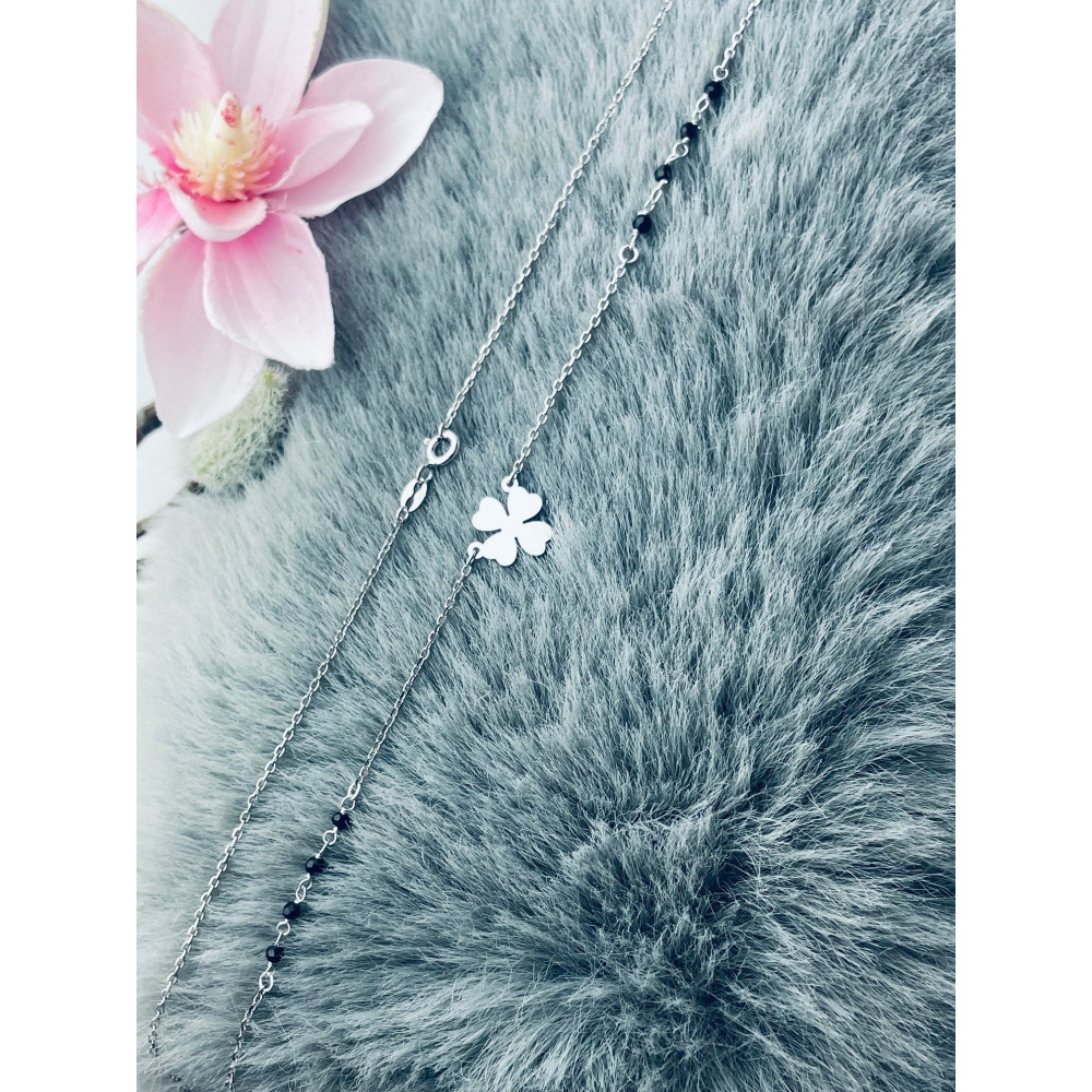 Kleeblatt 925 Silber Halskette mit Spinel Halsband Damen