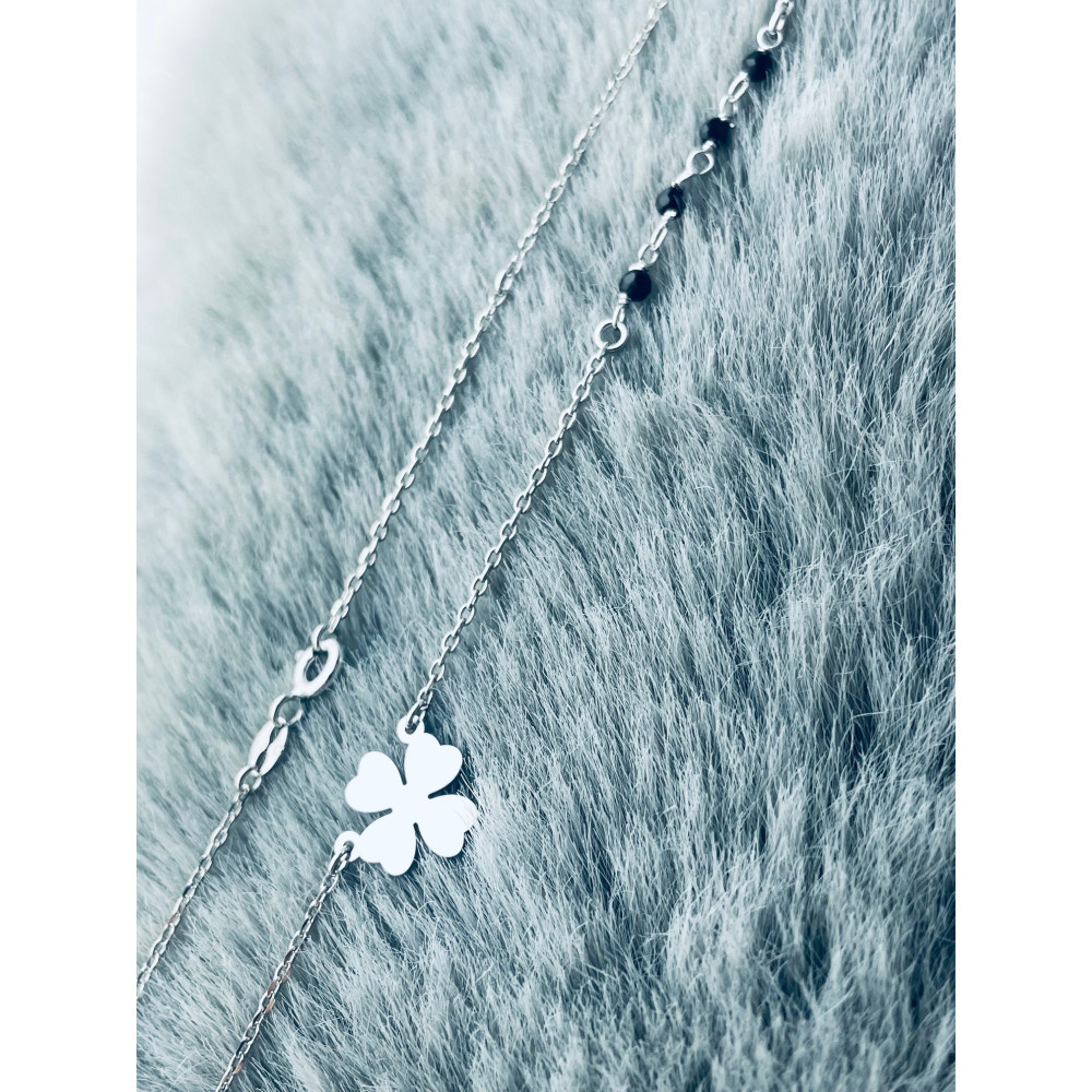 Kleeblatt 925 Silber Halskette mit Spinel Halsband Damen