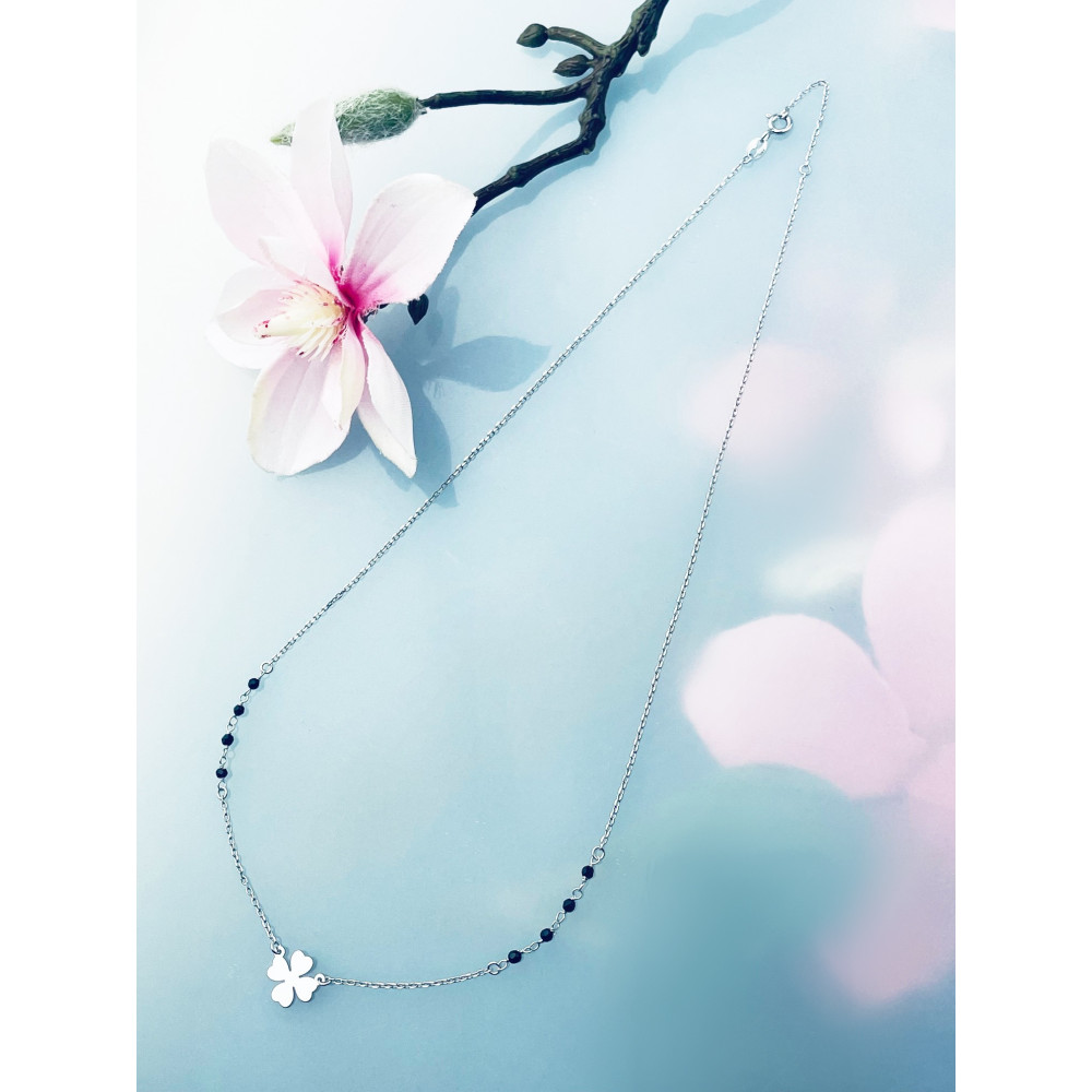 Kleeblatt 925 Silber Halskette mit Spinel Halsband Damen