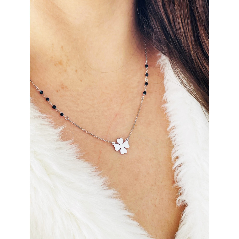 Kleeblatt 925 Silber Halskette mit Spinel Halsband Damen