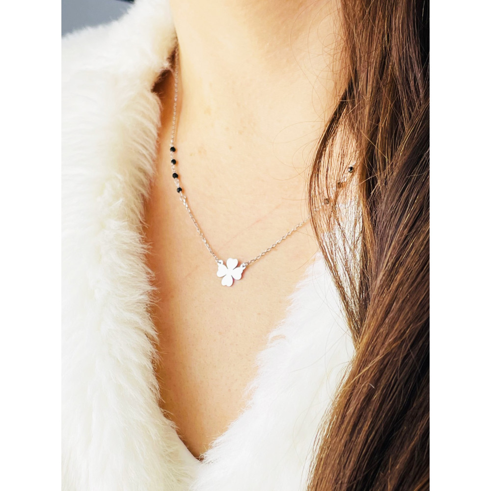 Kleeblatt 925 Silber Halskette mit Spinel Halsband Damen