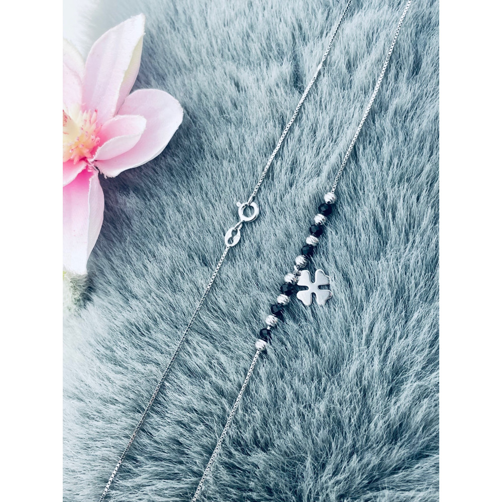 Kleeblatt 925 Silber Halskette mit Spinel Halsband Damen