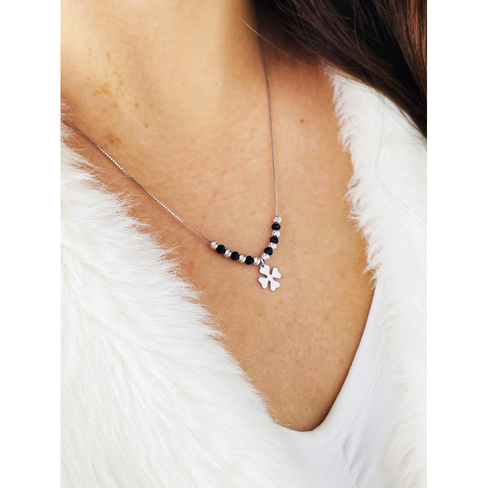 Kleeblatt 925 Silber Halskette mit Spinel Halsband Damen