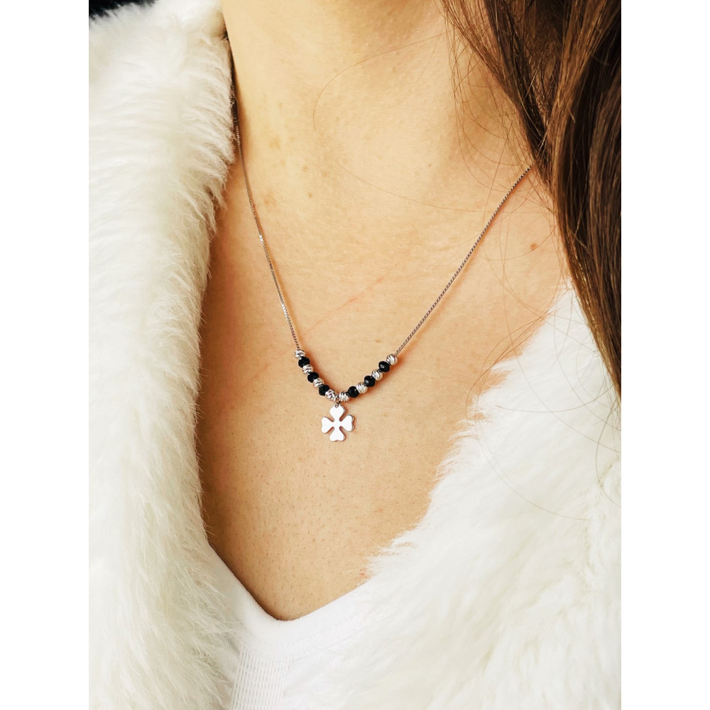 Kleeblatt 925 Silber Halskette mit Spinel Halsband Damen