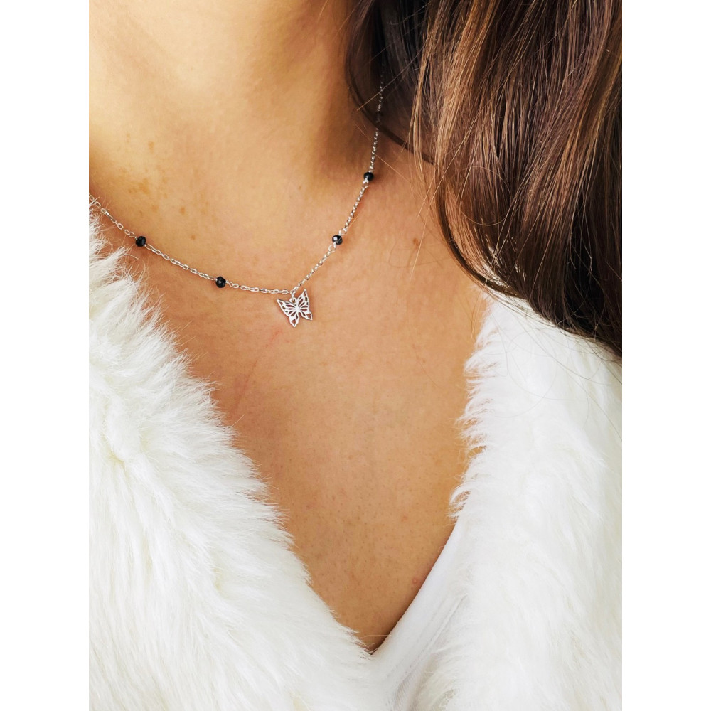 Schmetterling 925 Silber Halskette mit Spinel Halsband Damen