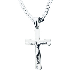 925 Silber Halskette mit Panzerkette und großes Kreuz mit Jesus