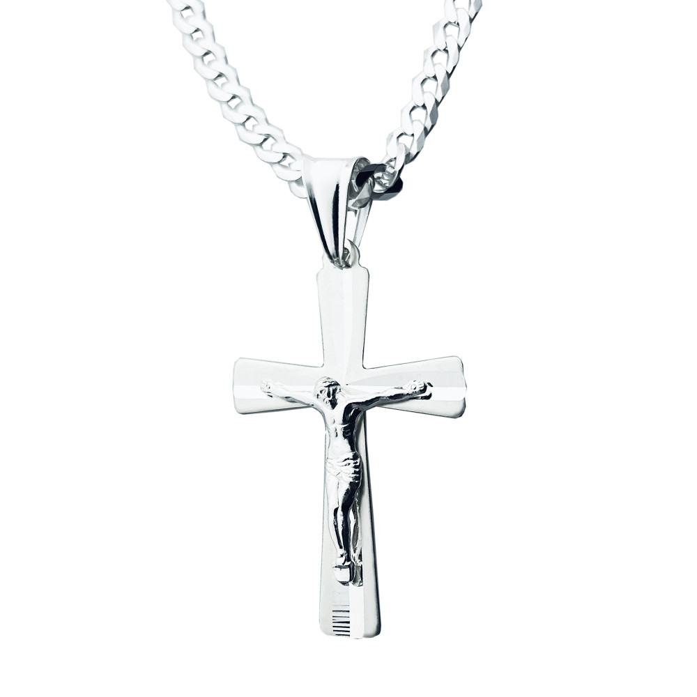 925 Silber Halskette mit Panzerkette und großes Kreuz mit Jesus