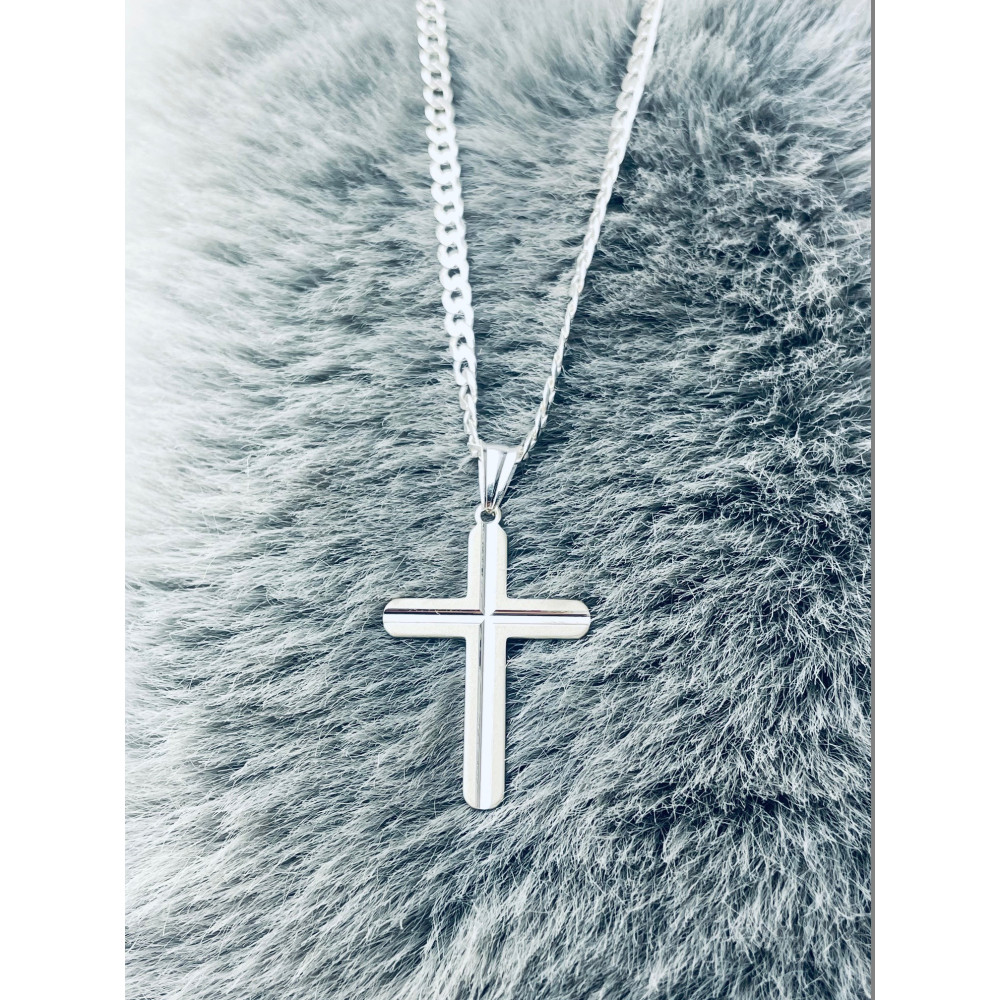 925 Silber Halskette mit Panzerkette und großes Kreuz