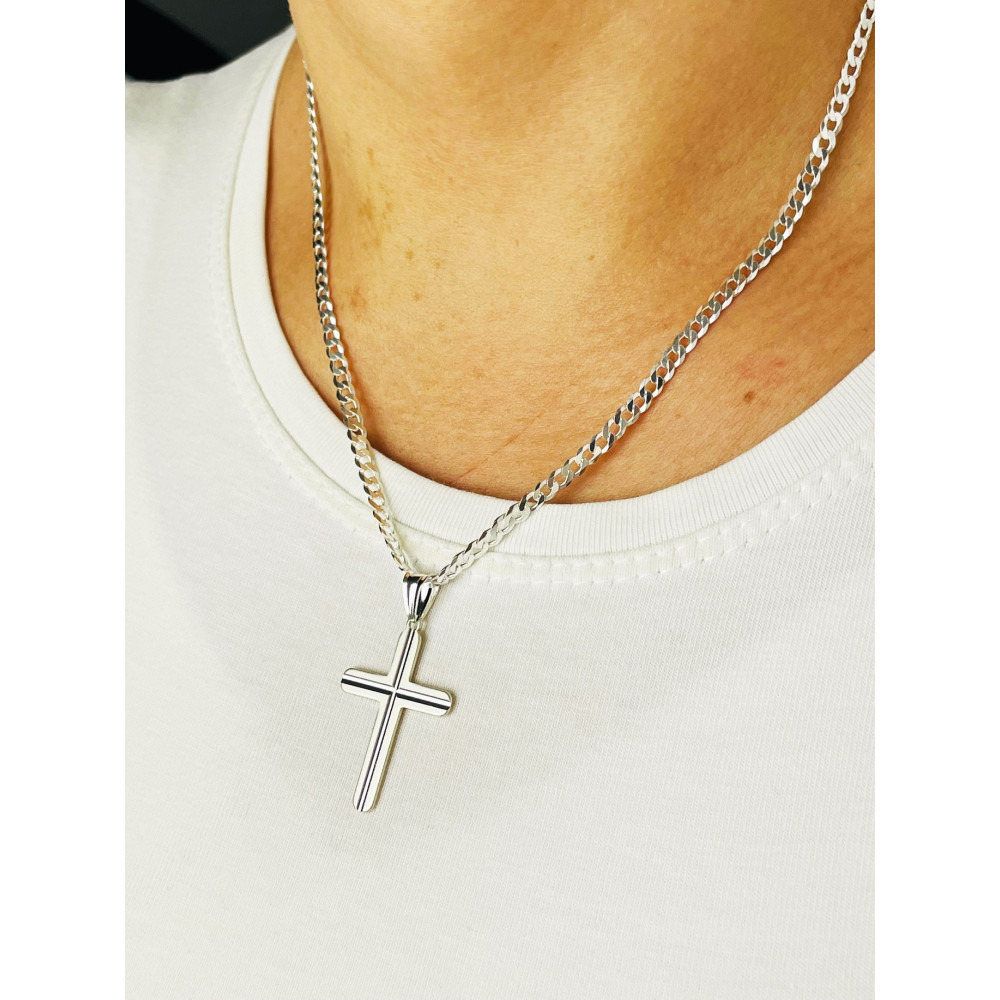 copy of Srebrny komplet naszyjnik łańcuszek rombo zawieszka Archanioł Michał