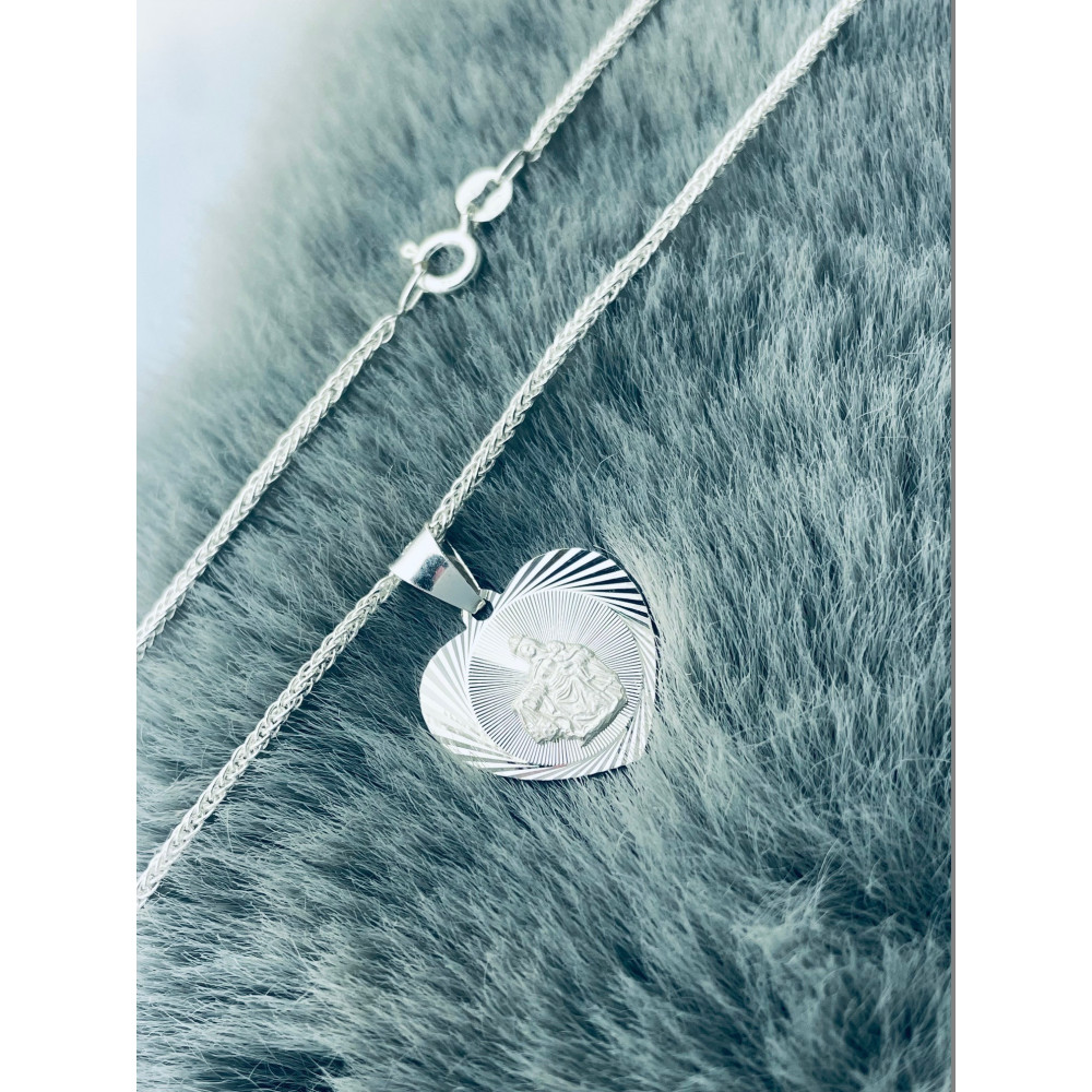 925 Silber Halskette mit Kette und Anhänger Madonna Maria und Jezus