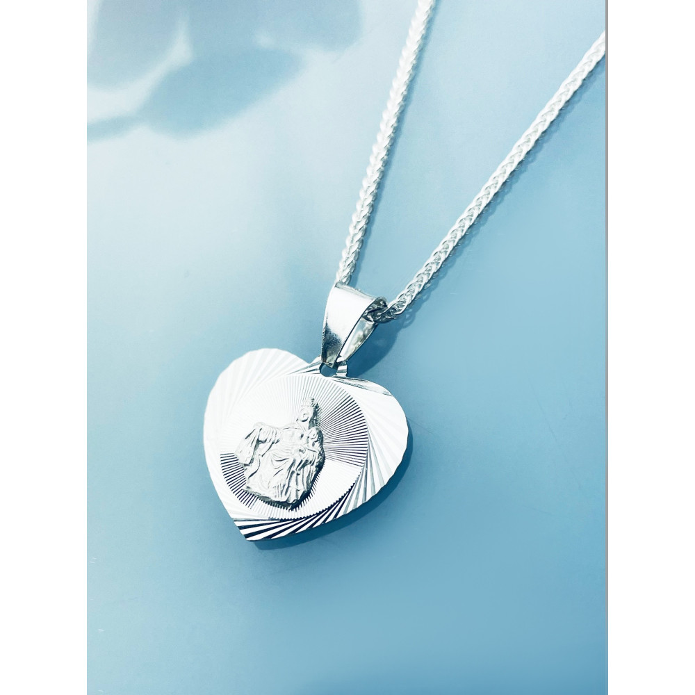 925 Silber Halskette mit Kette und Anhänger Madonna Maria und Jezus