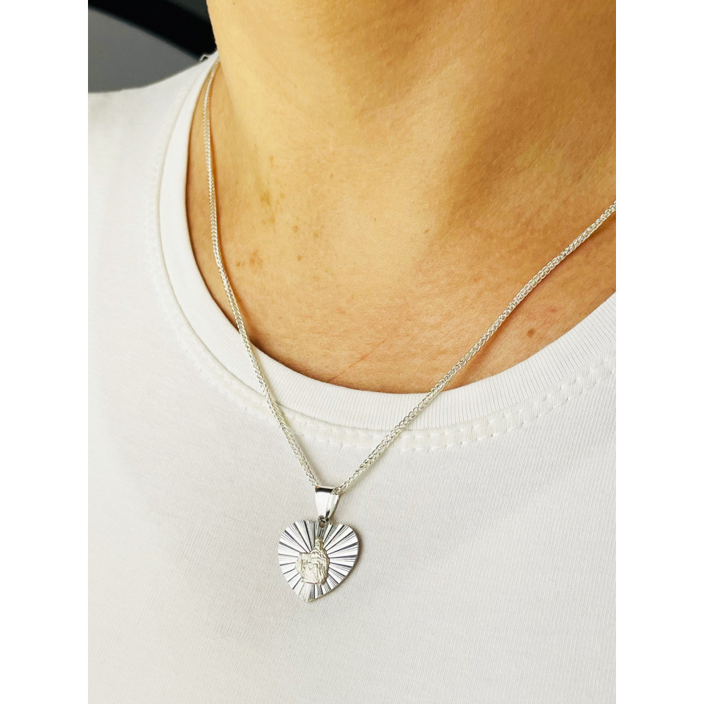 925 Silber Halskette mit Kette und Anhänger Madonna Maria und Jezus