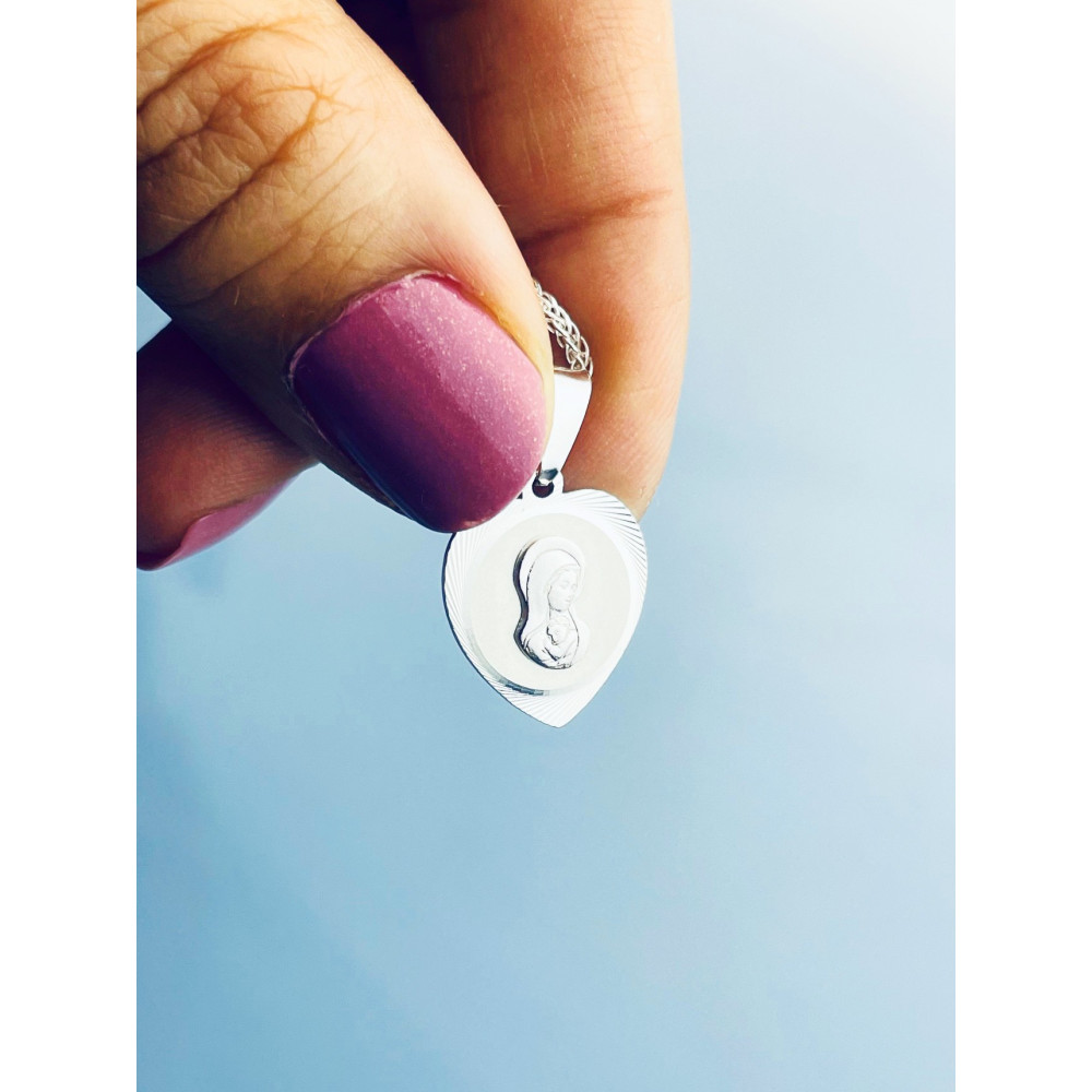 925 Silber Halskette mit Spiga-kette und Anhänger Madonna Maria Erstkommunion Taufe