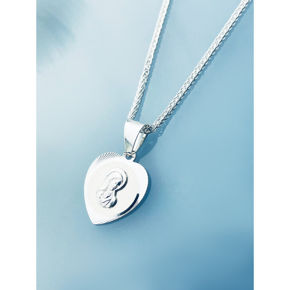 925 Silber Halskette mit Spiga-kette und Anhänger Madonna Maria Erstkommunion Taufe