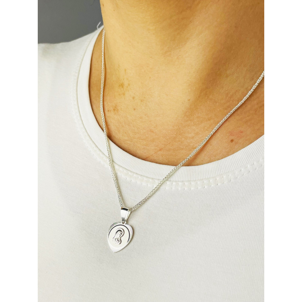 925 Silber Halskette mit Spiga-kette und Anhänger Madonna Maria Erstkommunion Taufe