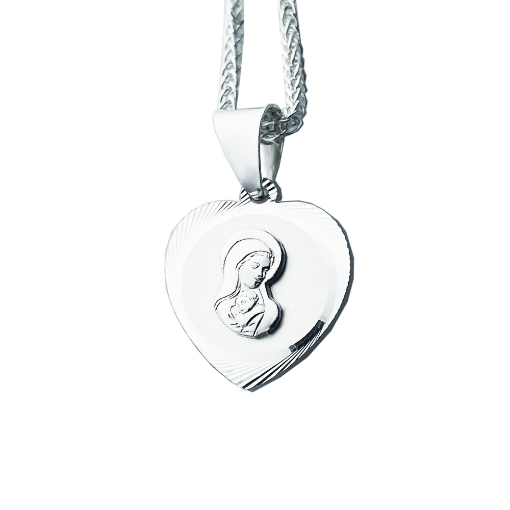 925 Silber Halskette mit Spiga-kette und Anhänger Madonna Maria Erstkommunion Taufe