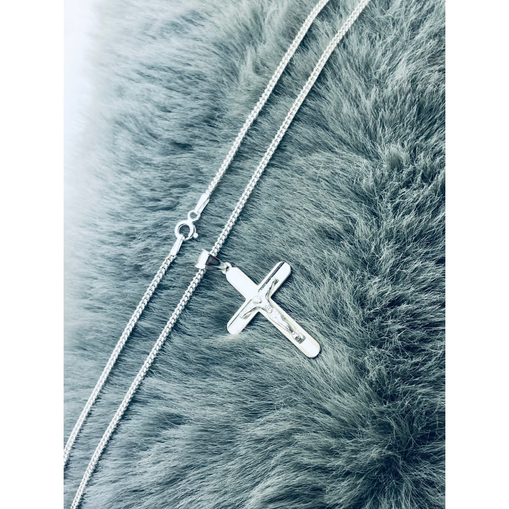 925 Silber Pancerkette Halskette mit Kette und Kreuz mit Jesus